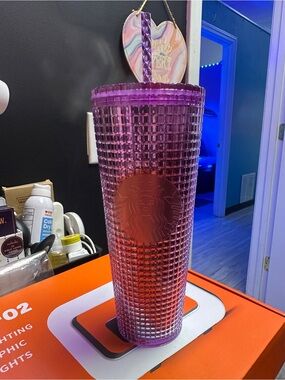 Starbucks 2021 Pink & Purple Disco Grid Venti Tumbler 24oz New
